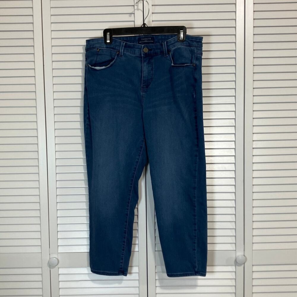 Talbots Simply Blue Dark Wash Flattering Stretch Jegging Crop Women 14